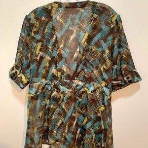 Tapemeasure Teal/Brown/Green Wrap Blouse